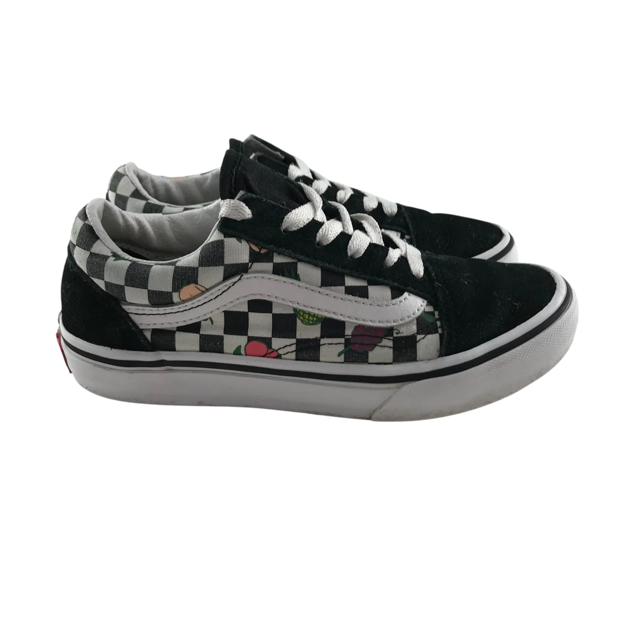 Vans Trainers Shoe Size 2 Black and White Checked With Fruit Graphics